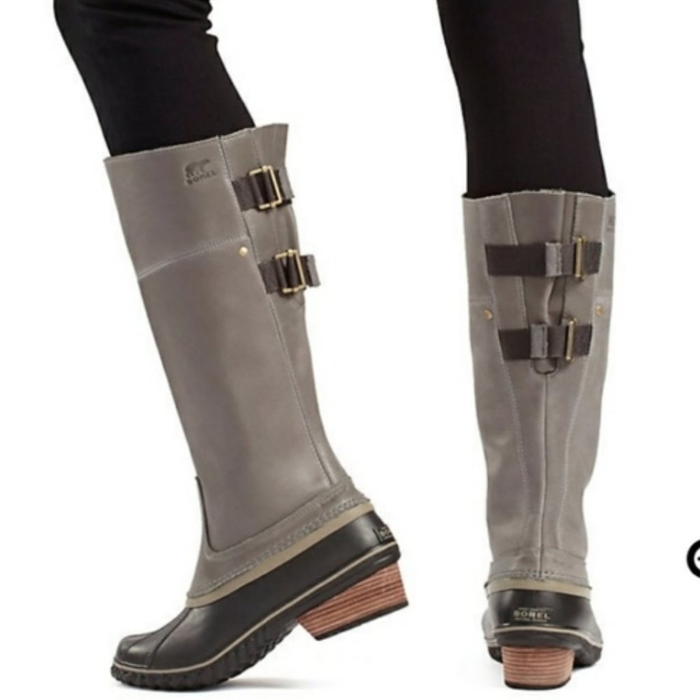 Gray and black Sorel slimpack riding boot